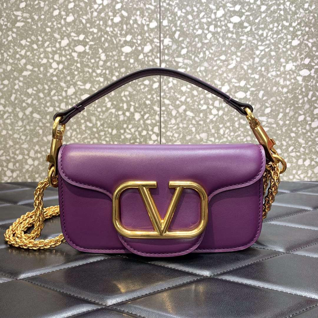 Valentino Garavani Loco Small Shoulder Bag in Purple Calfskin Leather